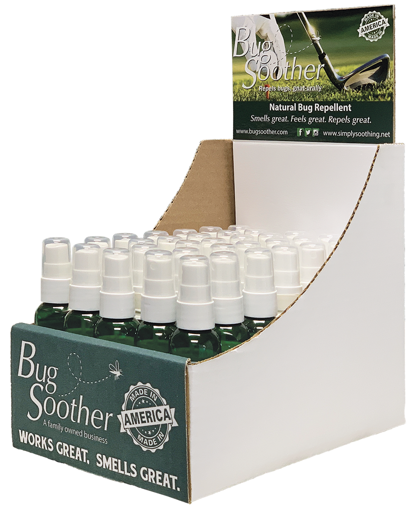​​(35) 2 ounce Bug Soother all-natural insect repellent w/golf display