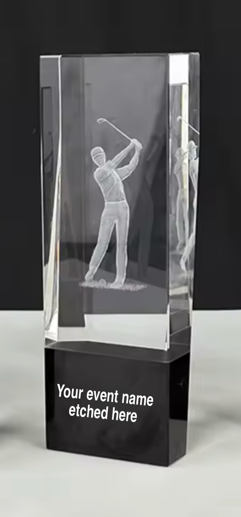 Crystal 3D Golfer Trophy with black glass base