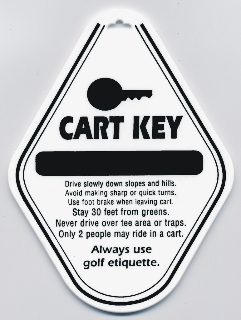 [12-BTCK] ​​Cart Key Tag W/Split Ring - White W/Black Imprint