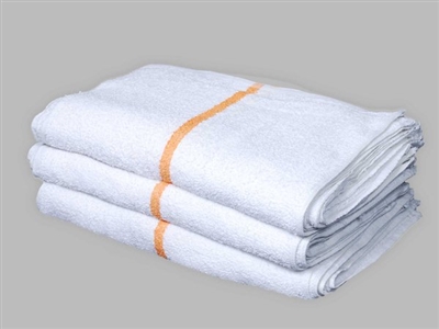 [14-1627CT-I10] ​​16X27 Cart Towel - Doz White W/ Gold Stripe