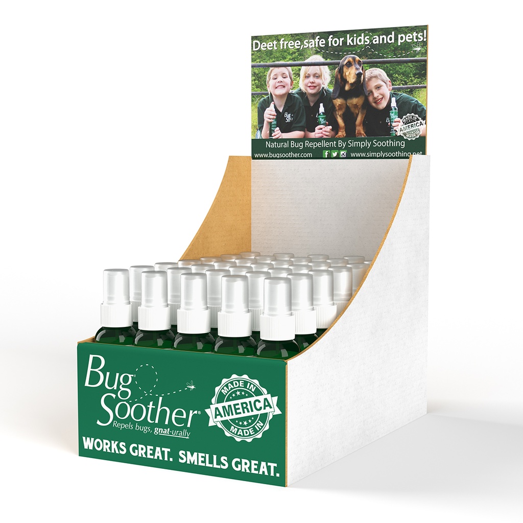 [23-Bug2Dis] ​​(35) 2 ounce Bug Soother all-natural insect repellent in countertop display