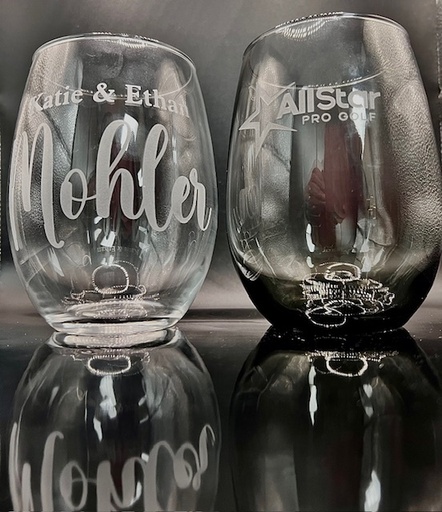 Etched Stemless Wine Glass - 20.5