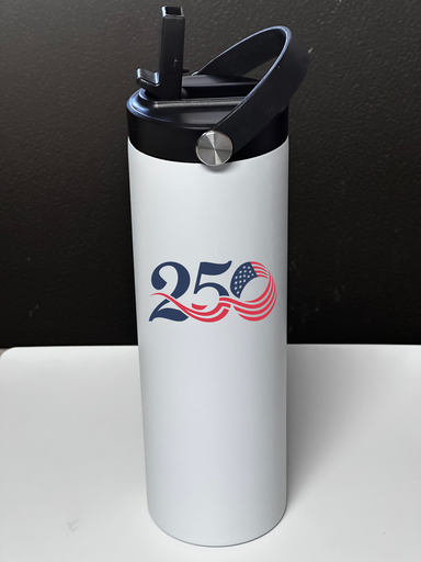 [35-TumblerBlack20] White Tumbler - Black lid 20oz w/straw & handle